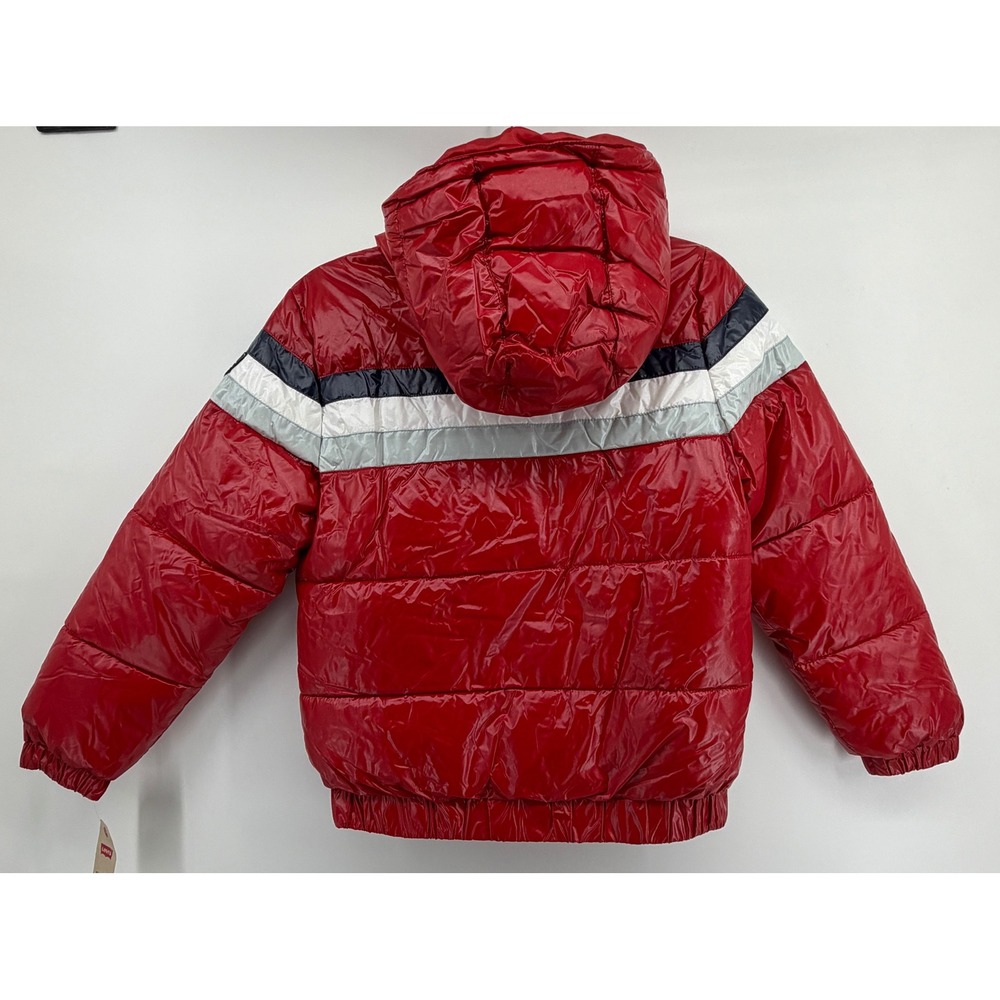 Levis Boys Red Water Resistant Puffer Jacket Hooded Glossy‎ Coat Large 12-13 YRS - Picture 3 of 5